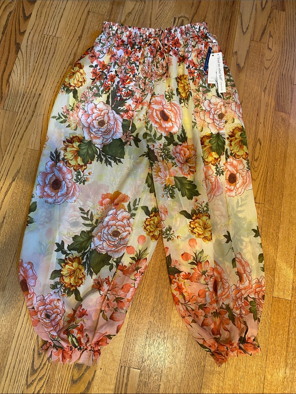 Live 4 Truth Floral Elastic-Waist Casual Pants in Peach, Green & Yellow